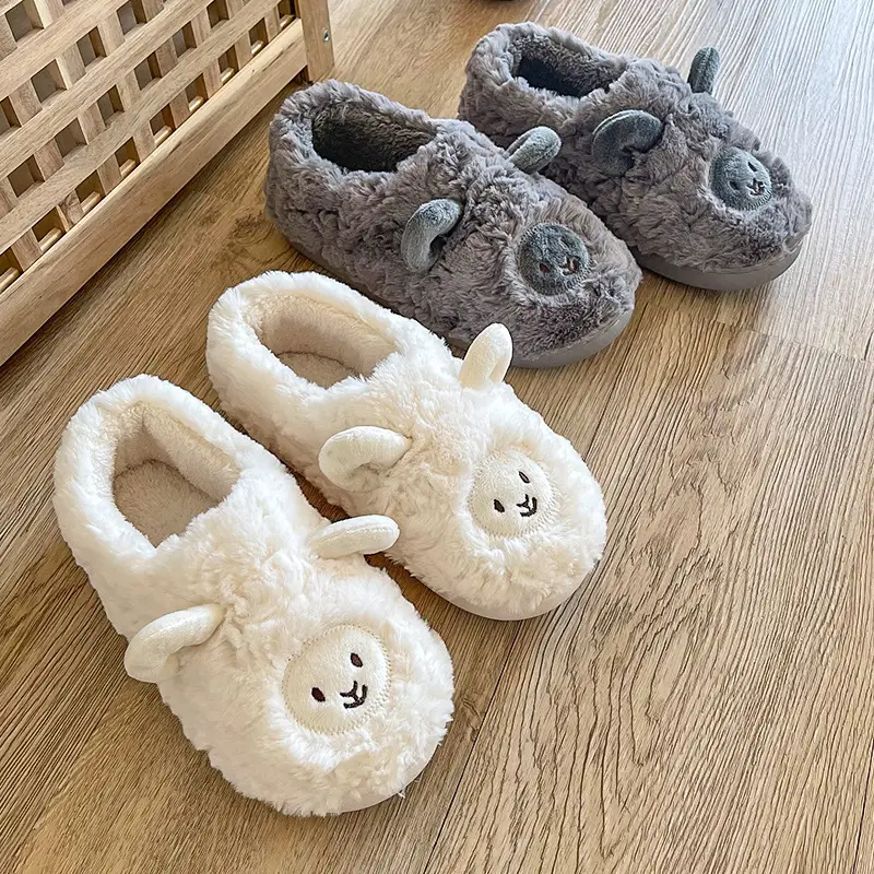 Winter Slippers with Heel, in Stock, Comfortable Home Plush Stitched Shoes for Women, Warm, Furry, Thickened for Autumn and Winter