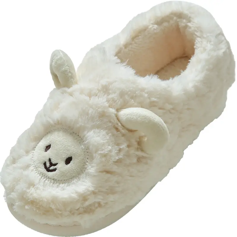 Winter Slippers with Heel, in Stock, Comfortable Home Plush Stitched Shoes for Women, Warm, Furry, Thickened for Autumn and Winter