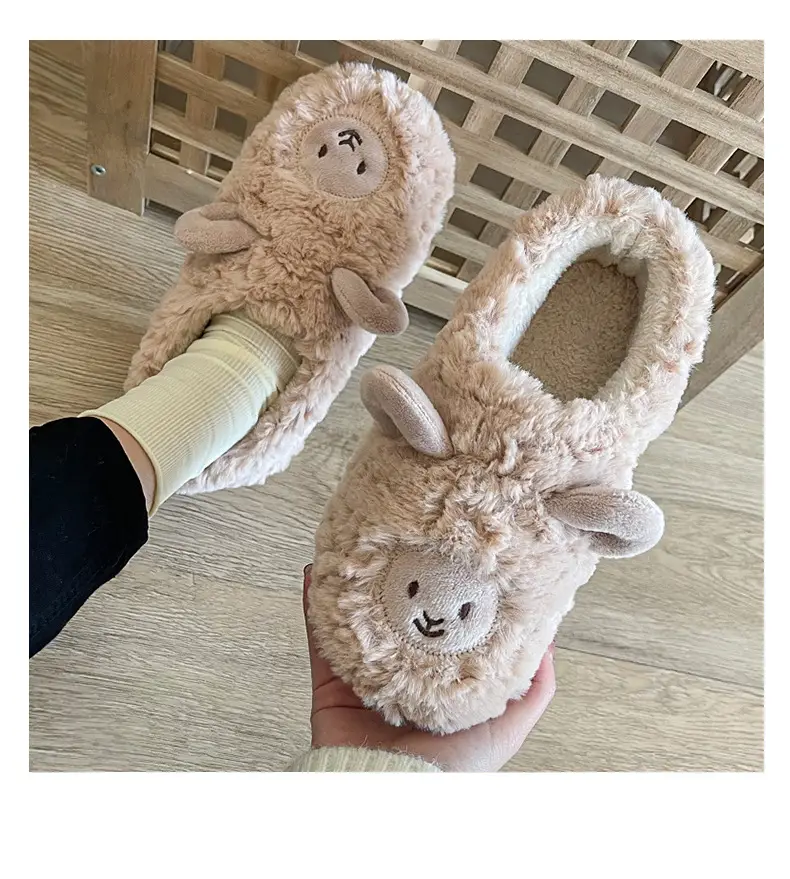 Winter Slippers with Heel, in Stock, Comfortable Home Plush Stitched Shoes for Women, Warm, Furry, Thickened for Autumn and Winter — feature 6