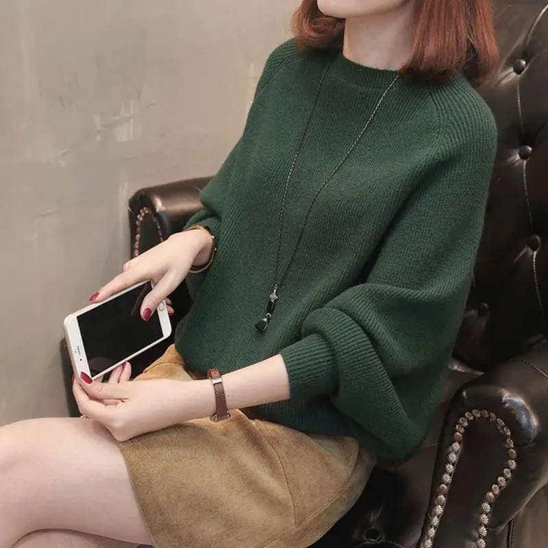 Autumn Women's Knit Sweater Jacket with Bat Sleeve - Image 4