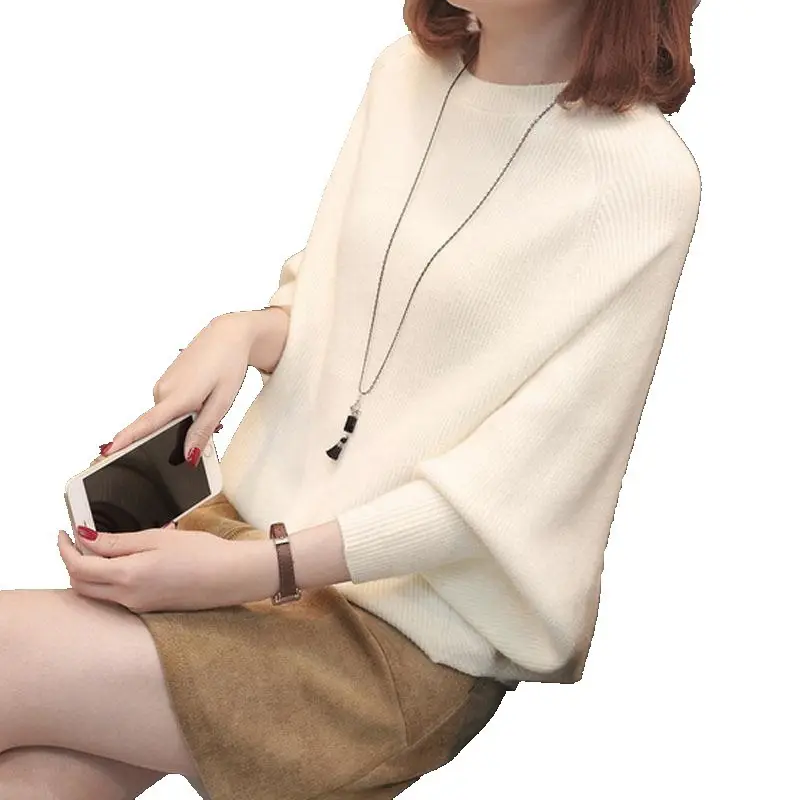 Autumn Women's Knit Sweater Jacket with Bat Sleeve - Image 7