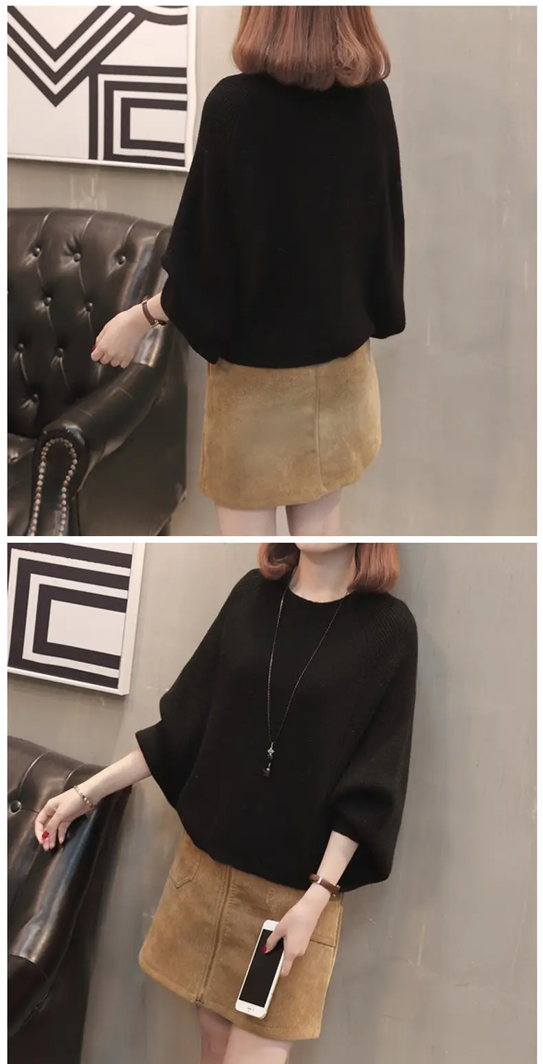 Autumn Women's Knit Sweater Jacket with Bat Sleeve — feature 10