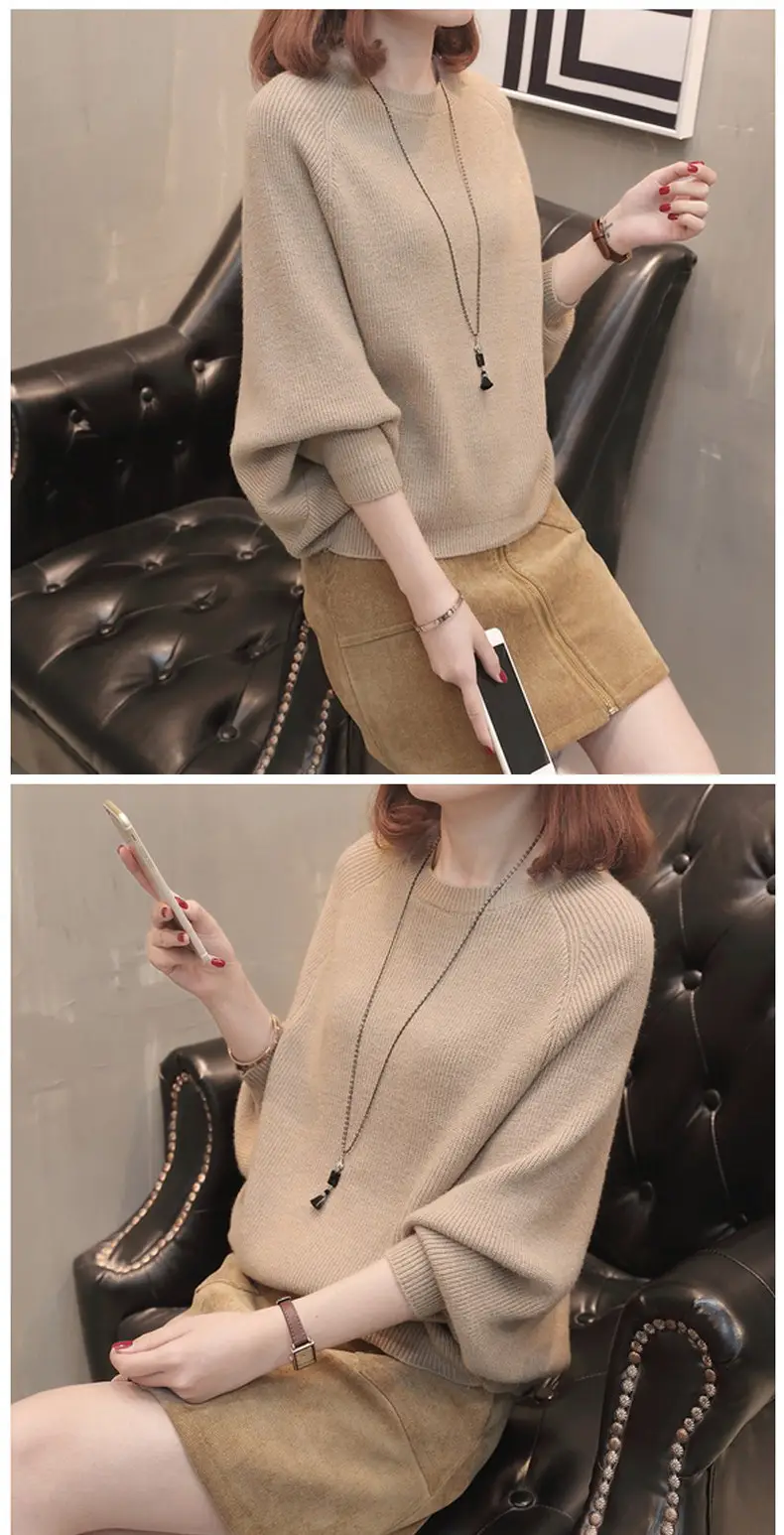 Autumn Women's Knit Sweater Jacket with Bat Sleeve — feature 11