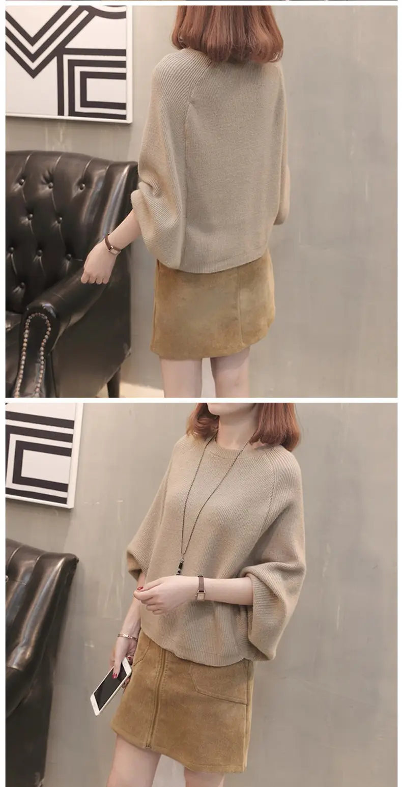 Autumn Women's Knit Sweater Jacket with Bat Sleeve — feature 12