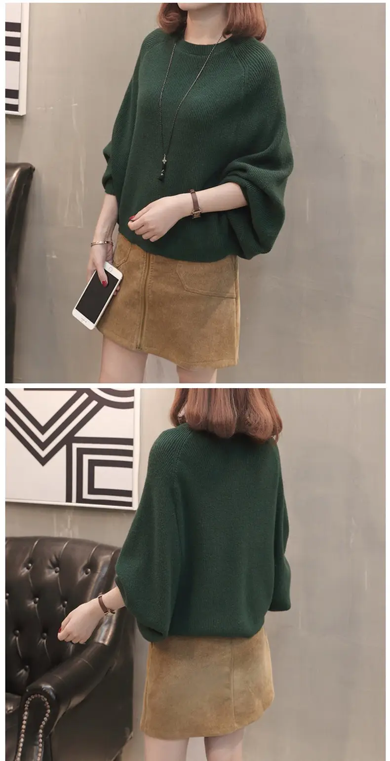 Autumn Women's Knit Sweater Jacket with Bat Sleeve — feature 5