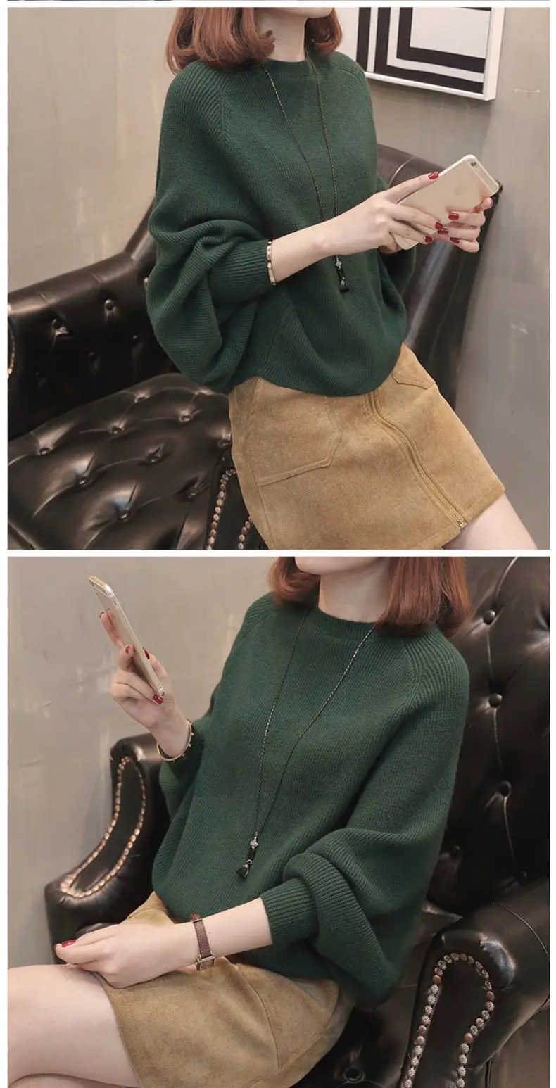 Autumn Women's Knit Sweater Jacket with Bat Sleeve — feature 6