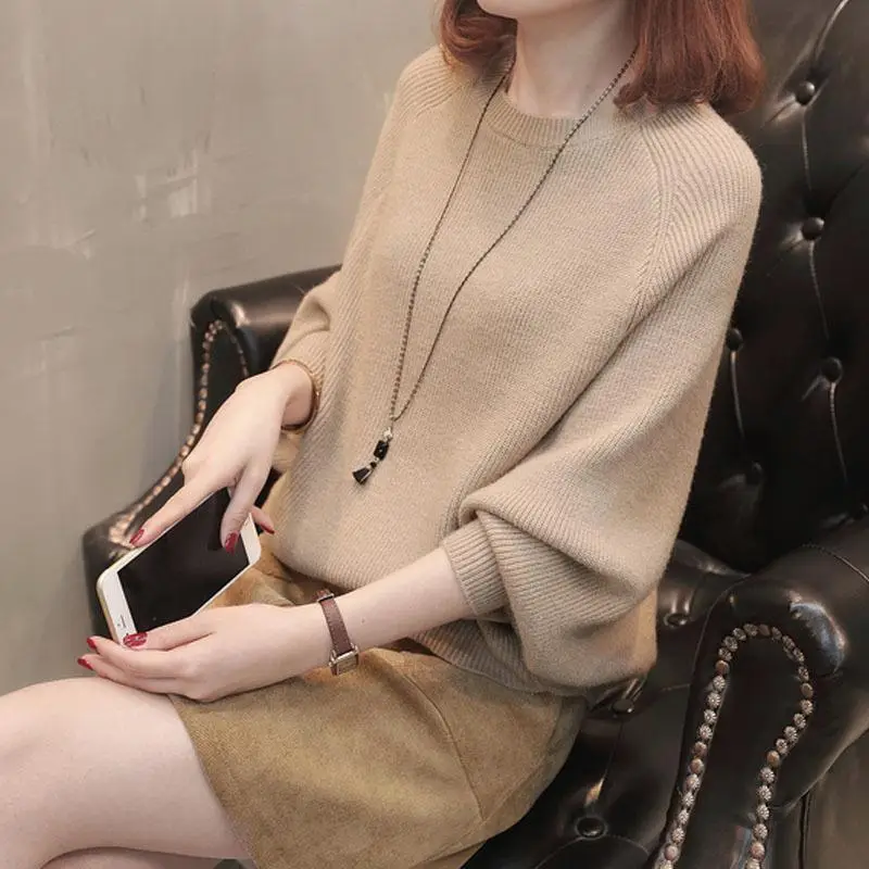 Autumn Women's Knit Sweater Jacket with Bat Sleeve - Image 3