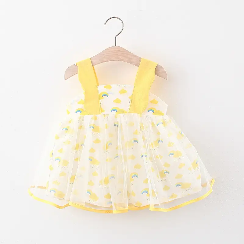 Girls Dress Pink Heart Print Mesh Strap Baby Princess - Image 4
