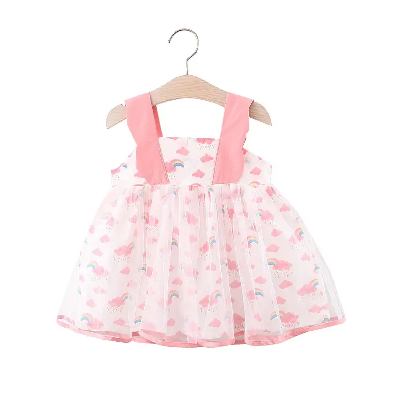 Girls Dress Pink Heart Print Mesh Strap Baby Princess - Image 7