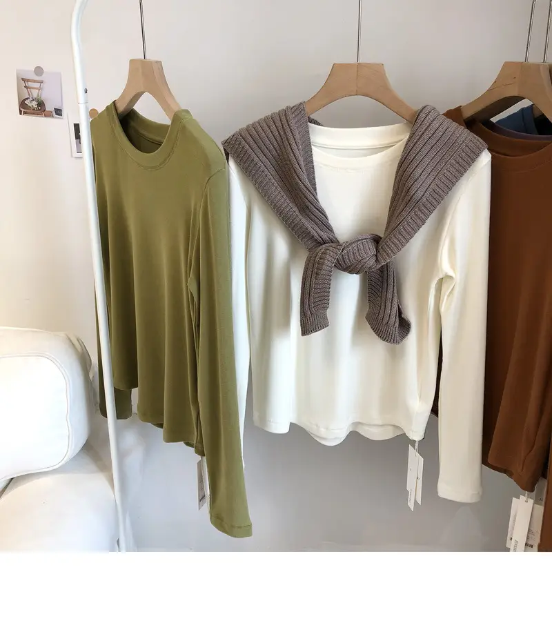 Women White Thermal Long Sleeve T-Shirt 2025 Autumn — feature 10