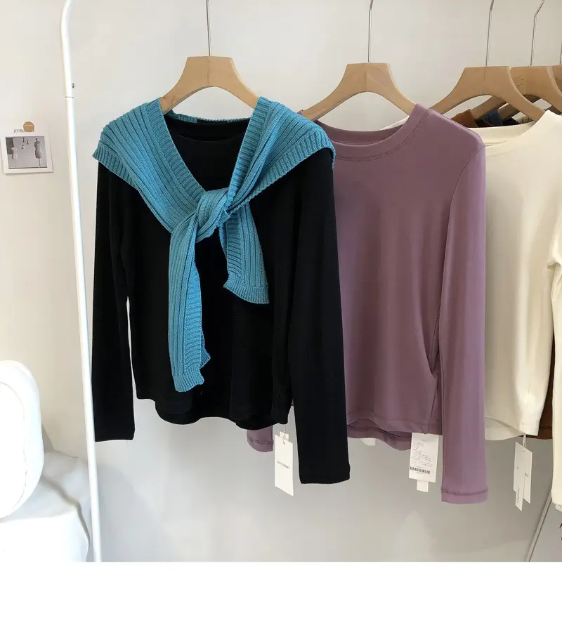Women White Thermal Long Sleeve T-Shirt 2025 Autumn — feature 12