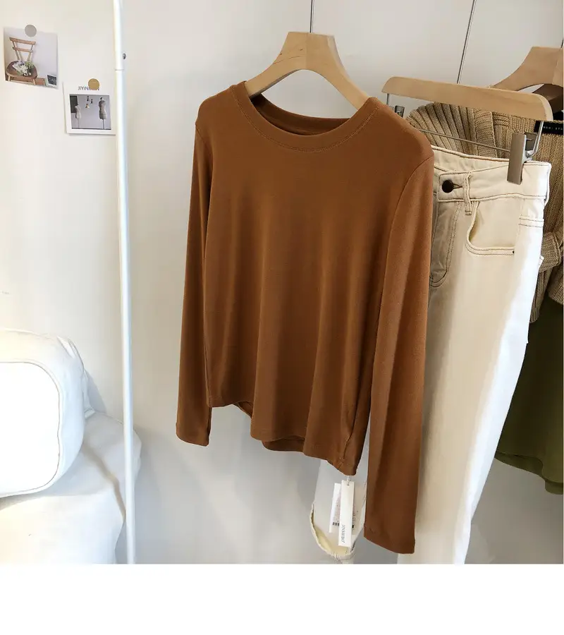Women White Thermal Long Sleeve T-Shirt 2025 Autumn — feature 20