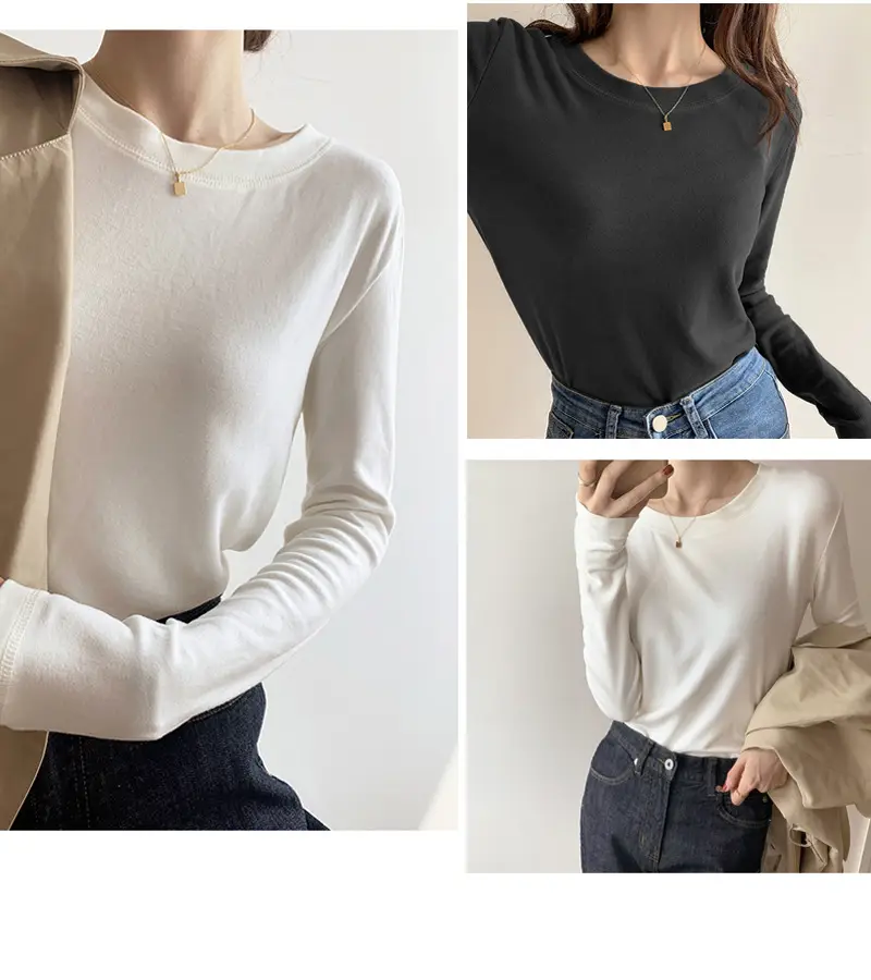 Women White Thermal Long Sleeve T-Shirt 2025 Autumn — feature 5