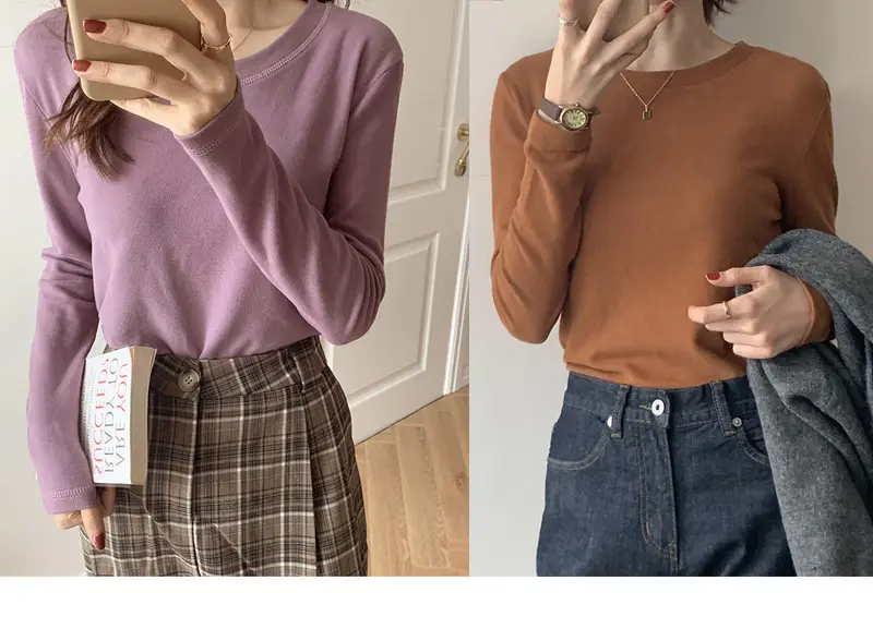 Women White Thermal Long Sleeve T-Shirt 2025 Autumn — feature 6