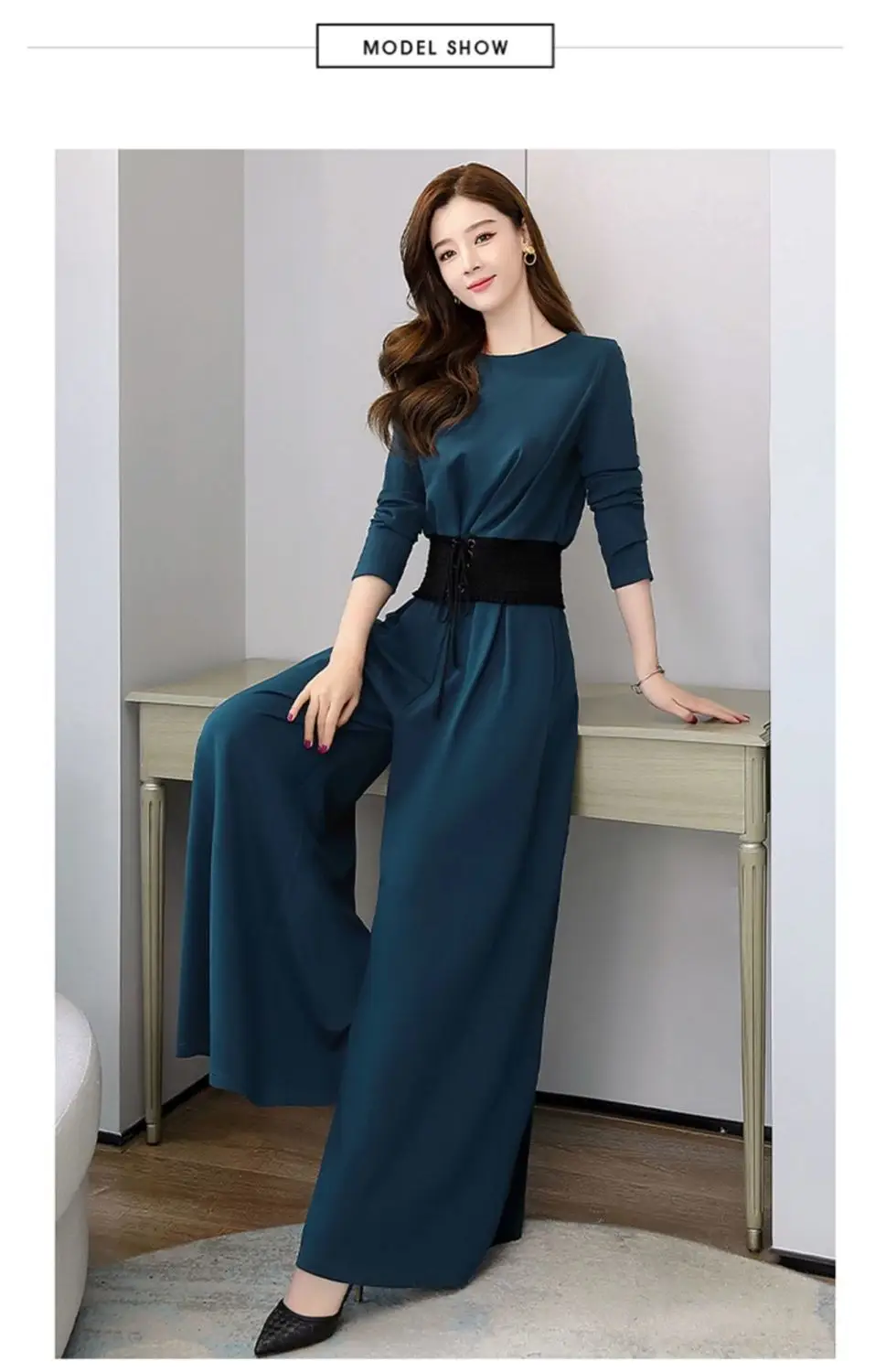 European Women's 2-Piece Grey Wide Leg Pants Suit — feature 11