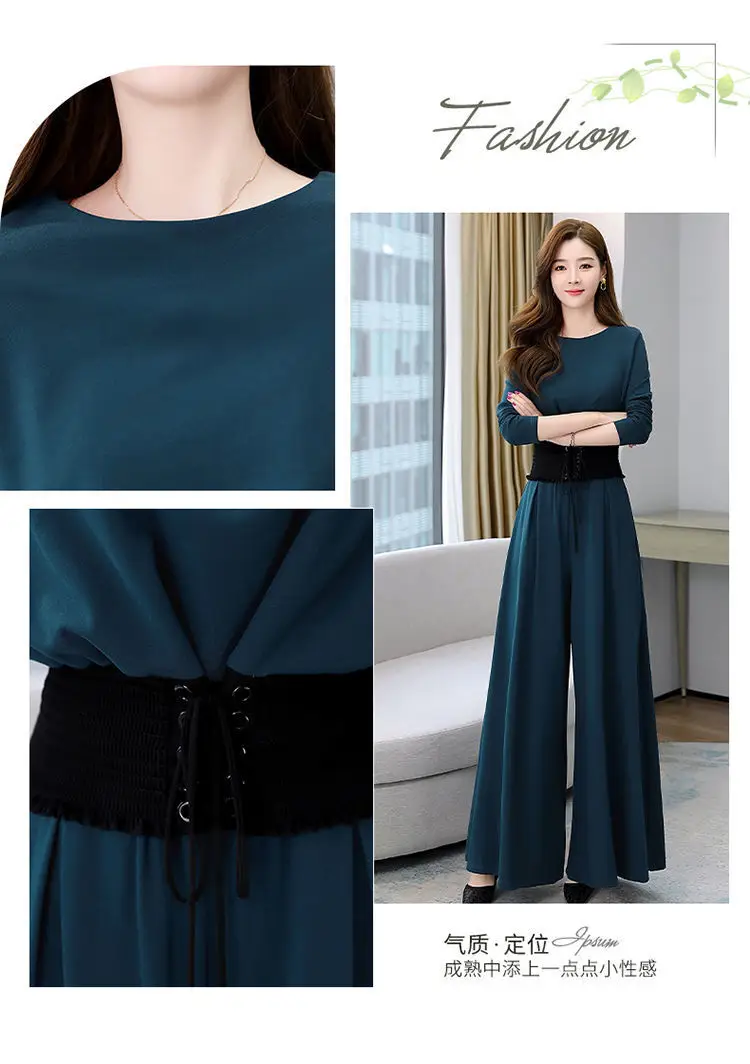 European Women's 2-Piece Grey Wide Leg Pants Suit — feature 4