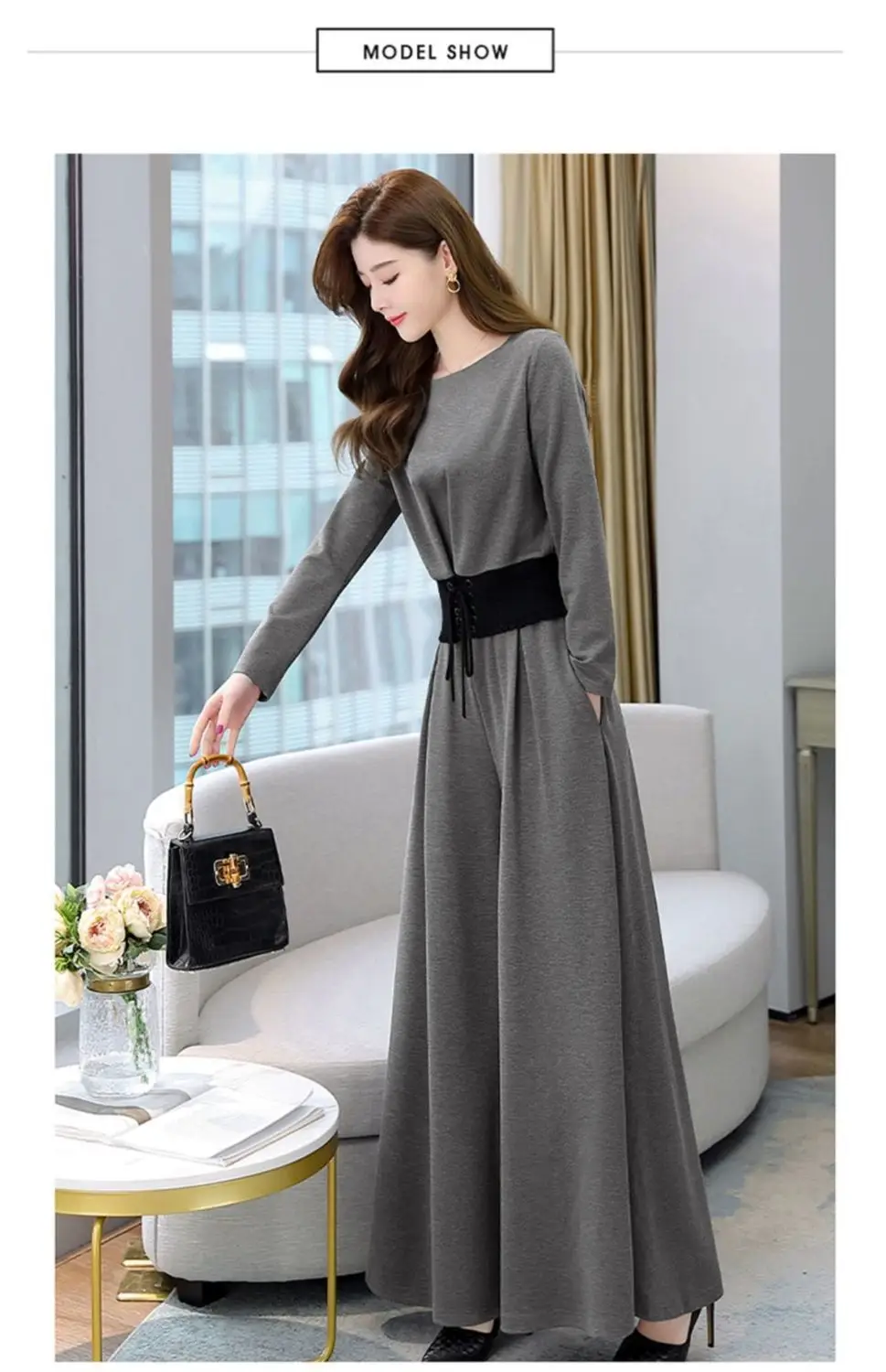 European Women's 2-Piece Grey Wide Leg Pants Suit — feature 9