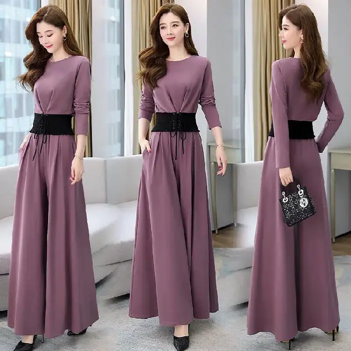 European Women's 2-Piece Grey Wide Leg Pants Suit - Image 3