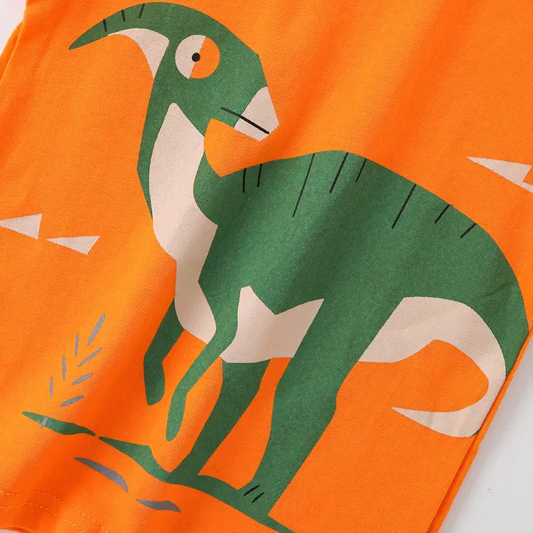 Orange Dinosaur Graphic Boys T-Shirt Short Sleeve Cotton - Image 3