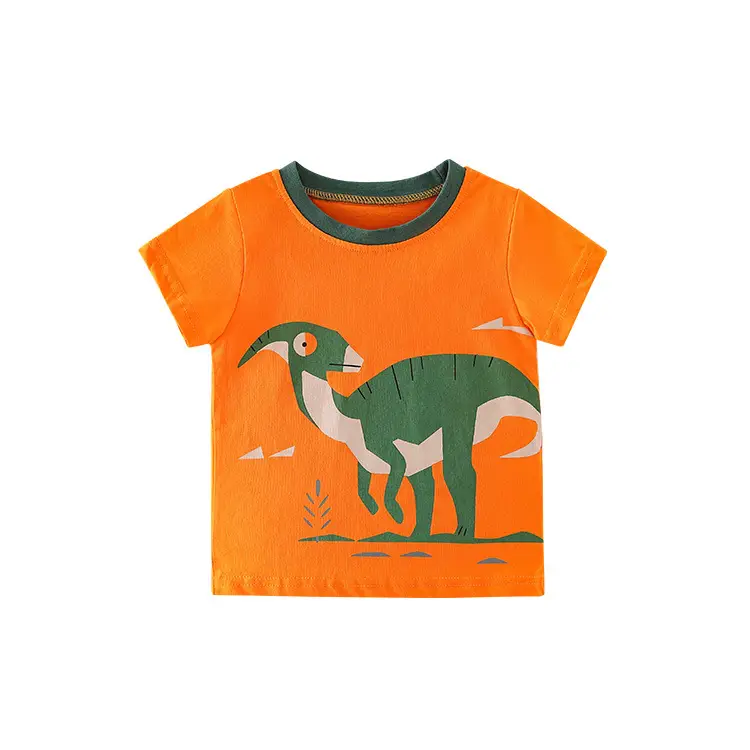 Orange Dinosaur Graphic Boys T-Shirt Short Sleeve Cotton - Image 5