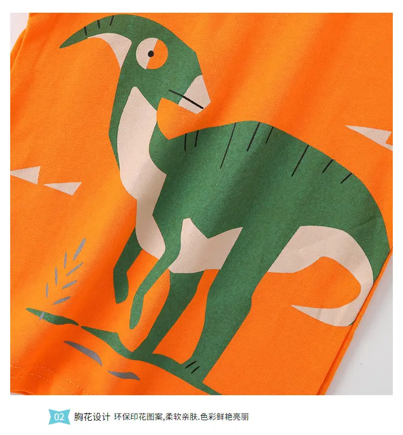 Orange Dinosaur Graphic Boys T-Shirt Short Sleeve Cotton — feature 23