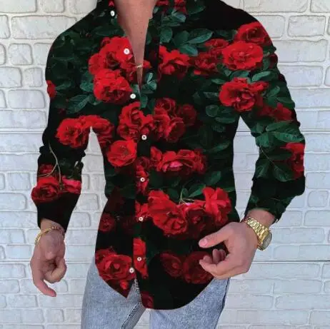 Men Printed Long Sleeve Shirt Navy White Gold Design Large - Image 7