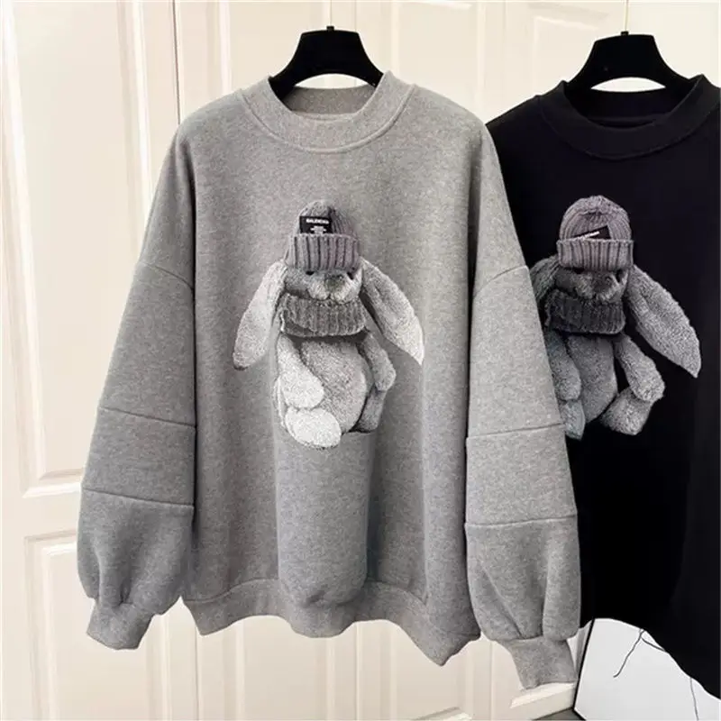Women's Grey Sweatshirt with Rabbit Print 2023 — feature 3