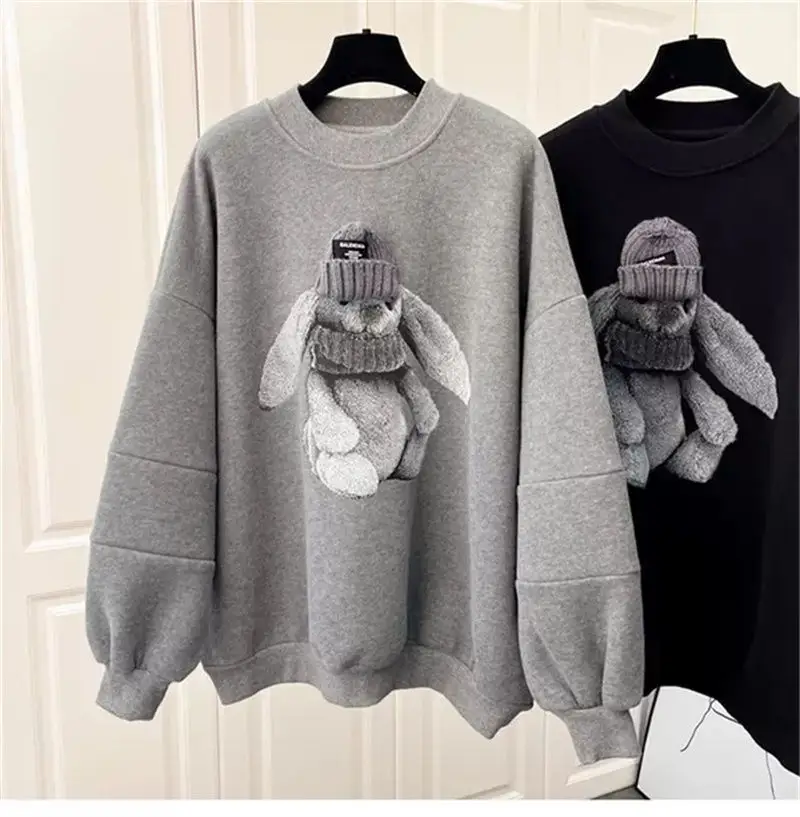 Women's Grey Sweatshirt with Rabbit Print 2023 — feature 9
