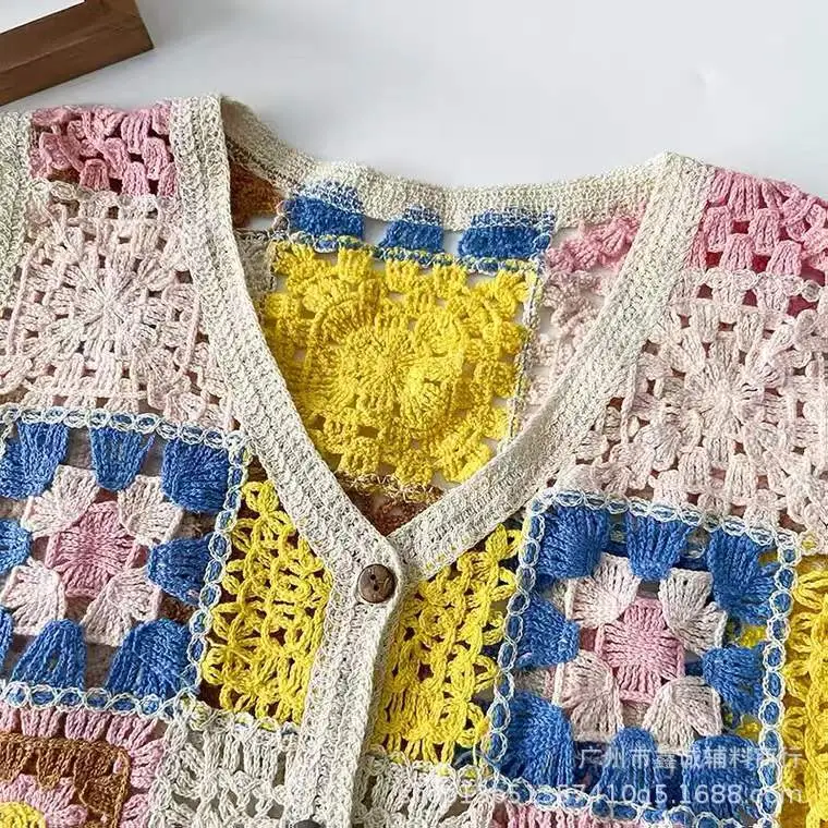 New Japanese Handmade Crochet Contrast Knitted Vest Women's Fashionable Age-reducing All-match Waistcoat Trendy Outer Wear Top - Image 17