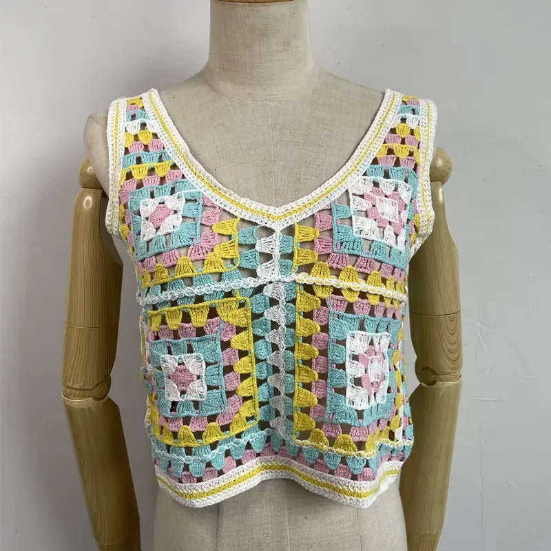 New Japanese Handmade Crochet Contrast Knitted Vest Women's Fashionable Age-reducing All-match Waistcoat Trendy Outer Wear Top - Image 6