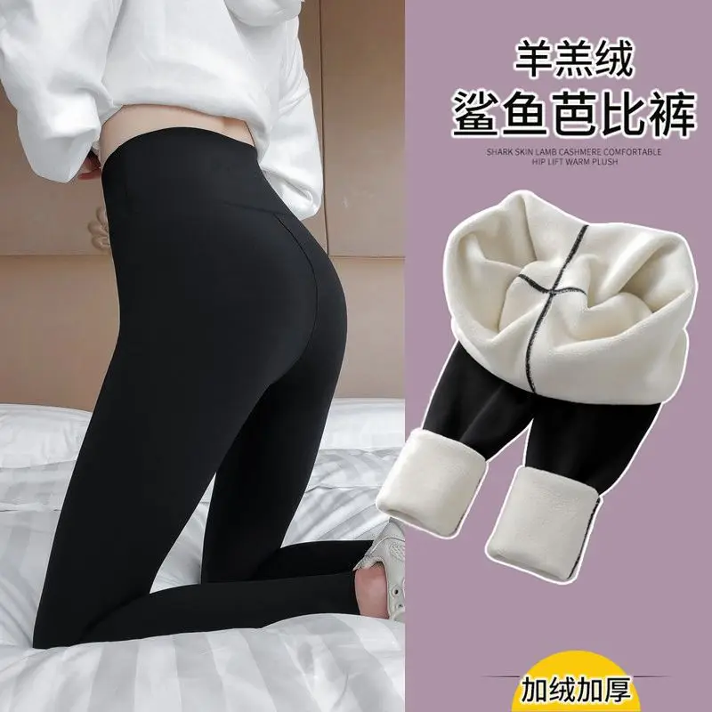Women's Black Plus Size Warmth Thick Leggings High Waist Yoga Pants - Image 5