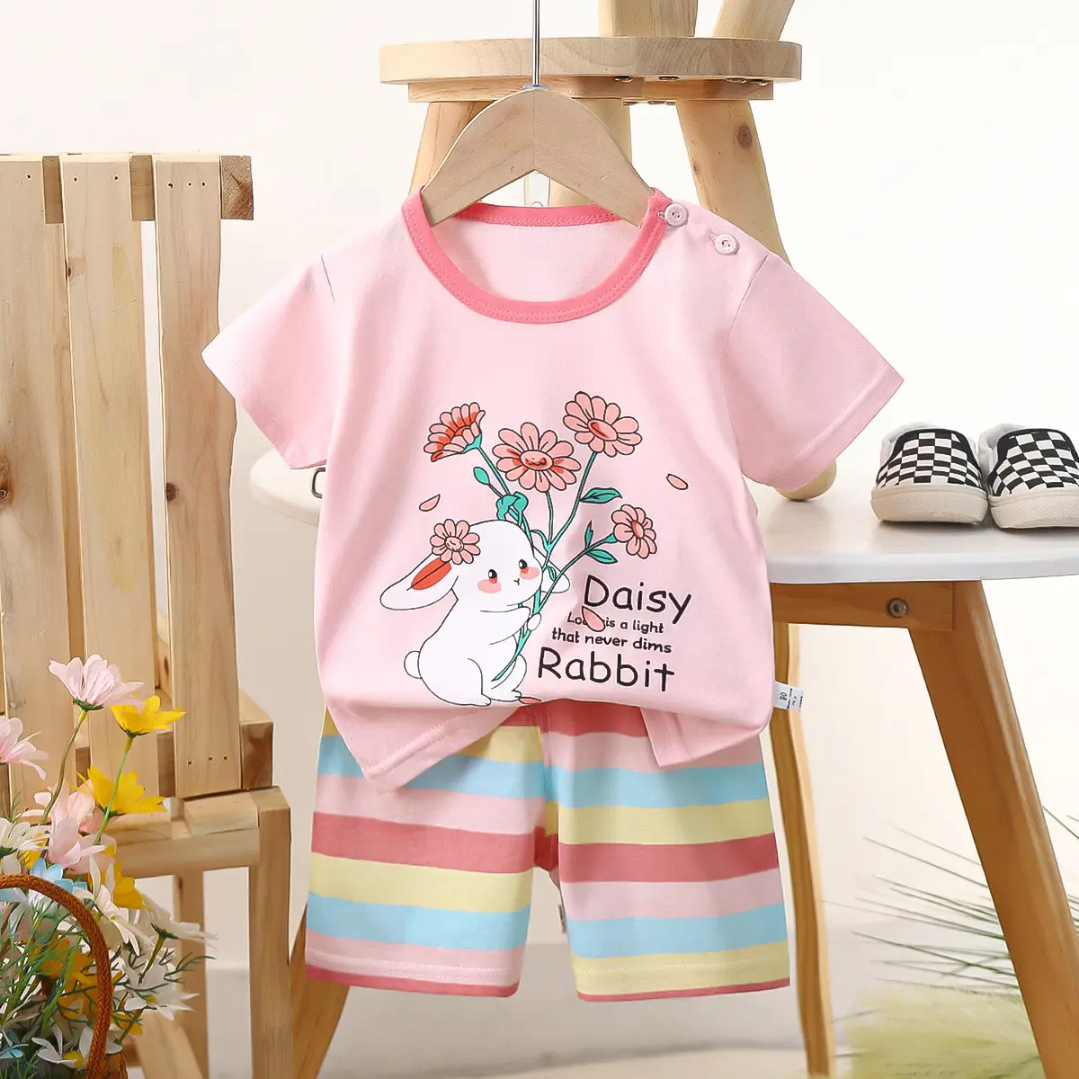 Kids Police Car T-Shirt Shorts Set Blue Orange Pure Cotton Summer