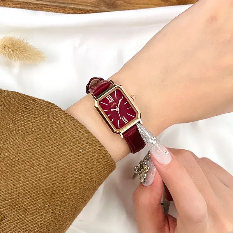 Goldie Rectangular Women's Quartz Watch Brown Leather Band - Image 10