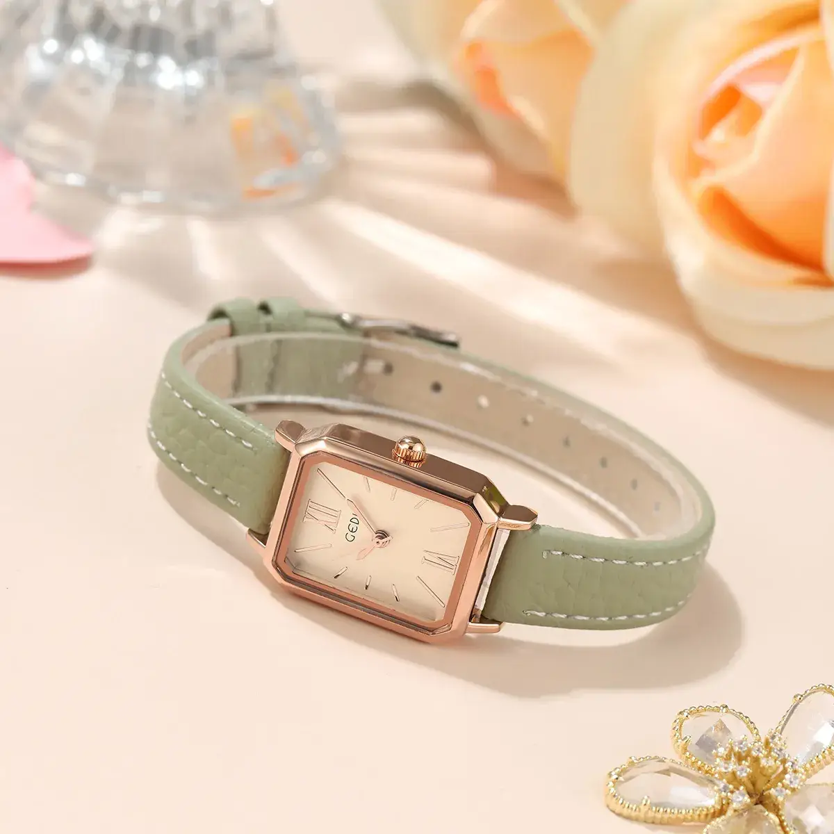 Goldie Rectangular Women's Quartz Watch Brown Leather Band - Image 11