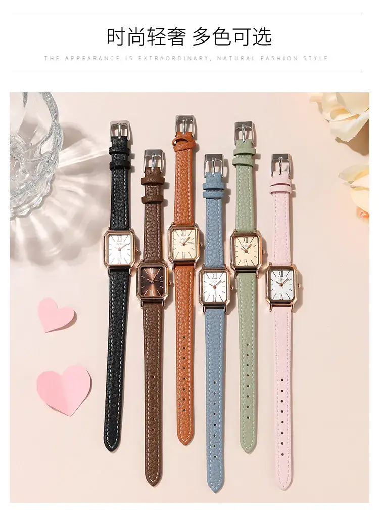 Goldie Rectangular Women's Quartz Watch Brown Leather Band — feature 10