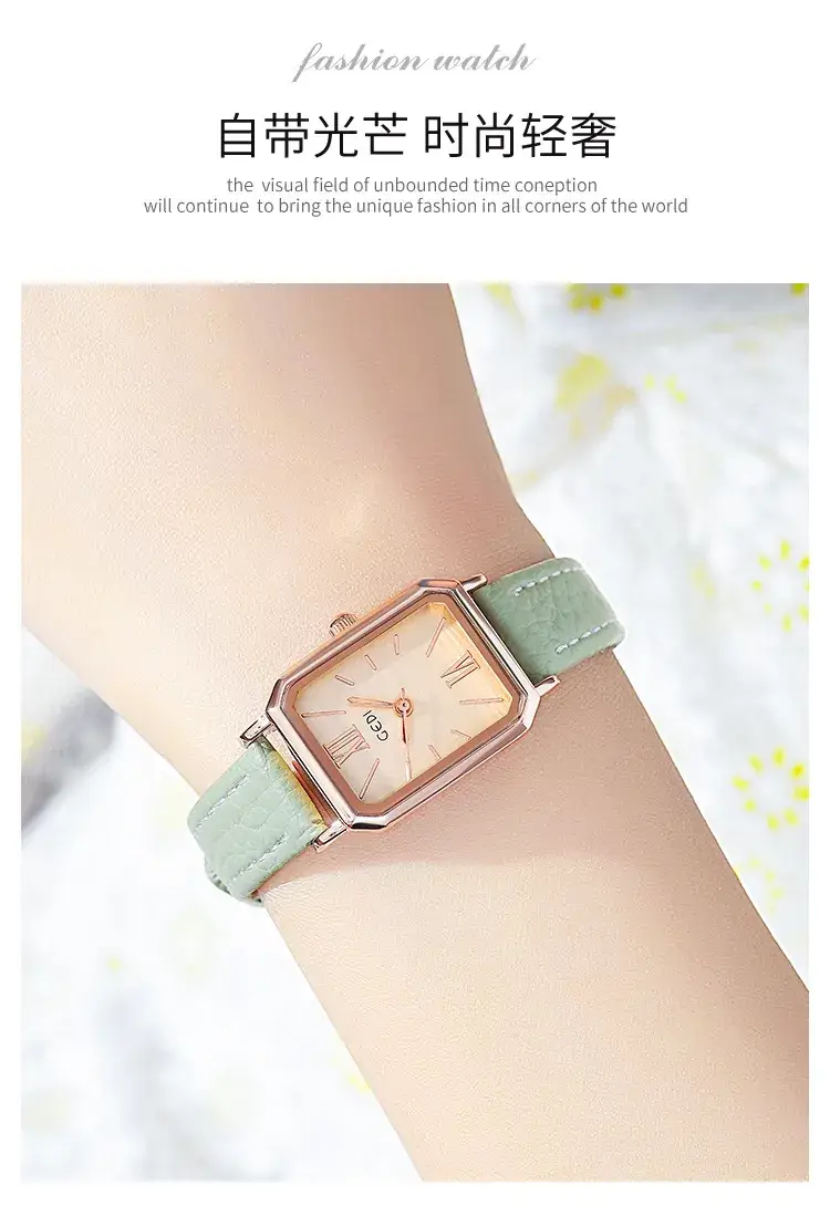 Goldie Rectangular Women's Quartz Watch Brown Leather Band — feature 3