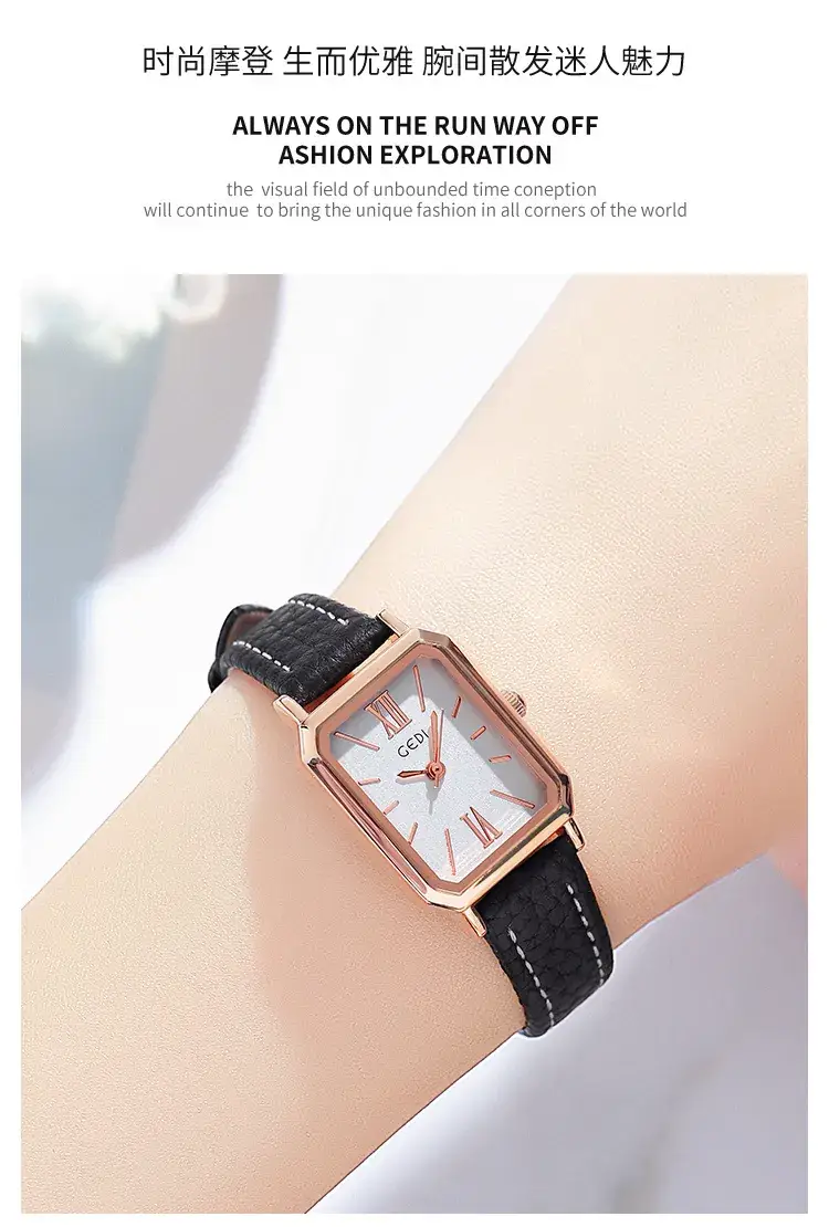 Goldie Rectangular Women's Quartz Watch Brown Leather Band — feature 8