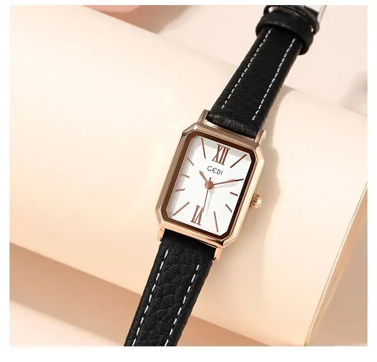 Goldie Rectangular Women's Quartz Watch Brown Leather Band — feature 9