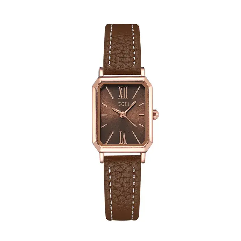 Goldie Rectangular Women's Quartz Watch Brown Leather Band - Image 2