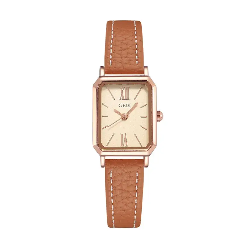 Goldie Rectangular Women's Quartz Watch Brown Leather Band - Image 5