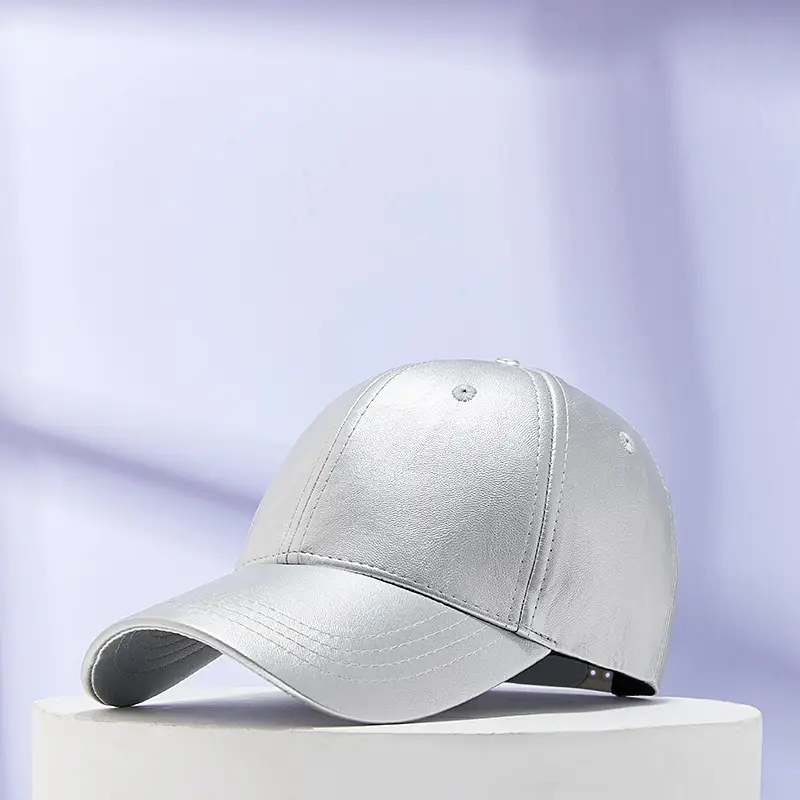 Silver PU Leather Baseball Cap for Men - Image 4