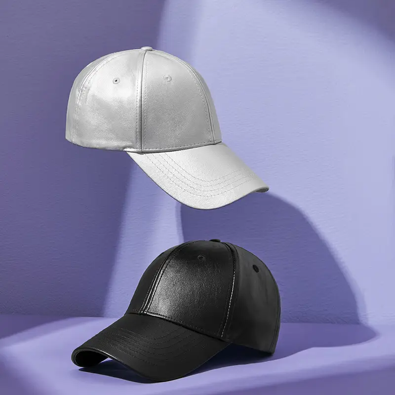 Silver PU Leather Baseball Cap for Men - Image 5