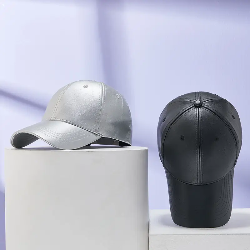 Silver PU Leather Baseball Cap for Men - Image 6