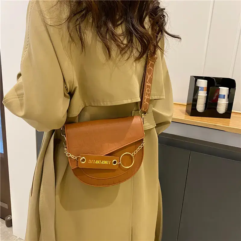 Women's Retro Crossbody Bag Brown Gold Embroidered 2021 - Image 5