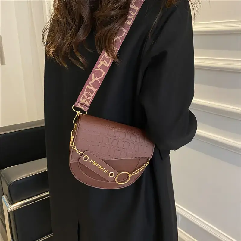 Women's Retro Crossbody Bag Brown Gold Embroidered 2021 - Image 7