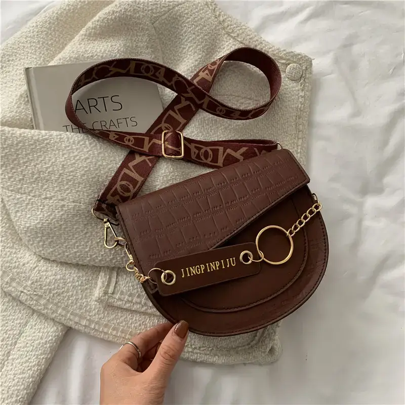 Women's Retro Crossbody Bag Brown Gold Embroidered 2021 - Image 2