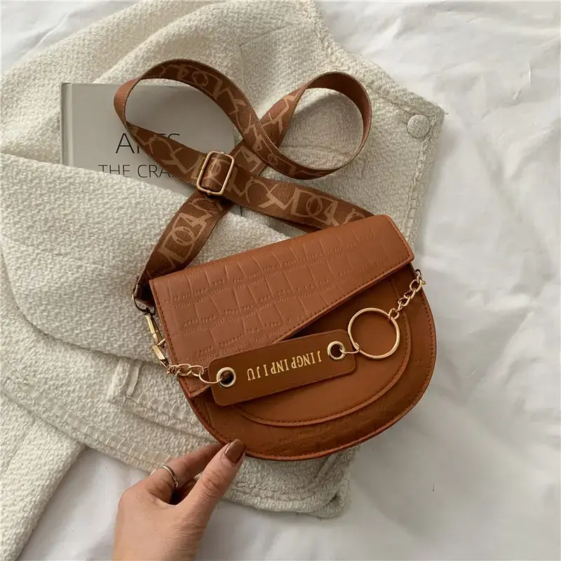Women's Retro Crossbody Bag Brown Gold Embroidered 2021 - Image 3