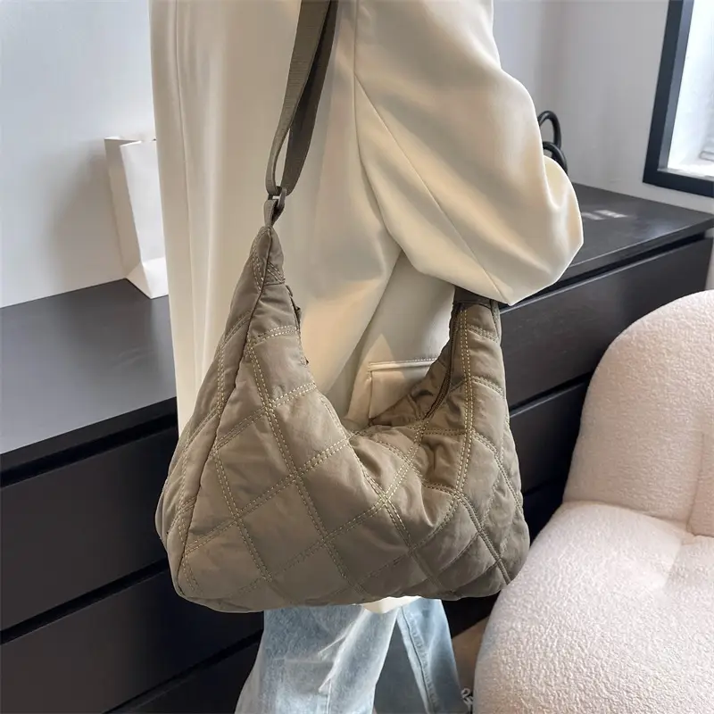 Winter Embroidered Quilted Shoulder Bag for Women