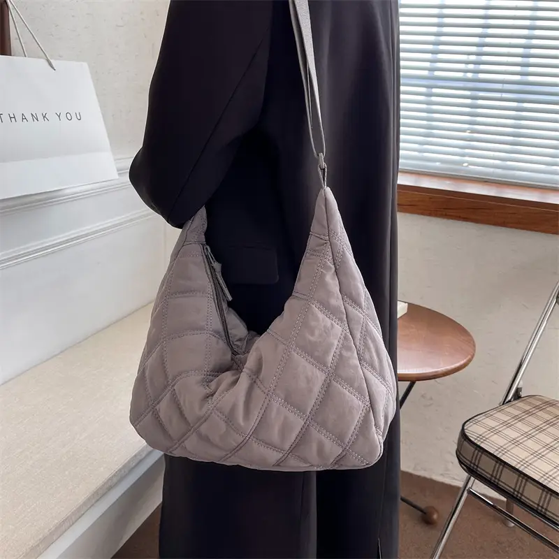 Winter Embroidered Quilted Shoulder Bag for Women
