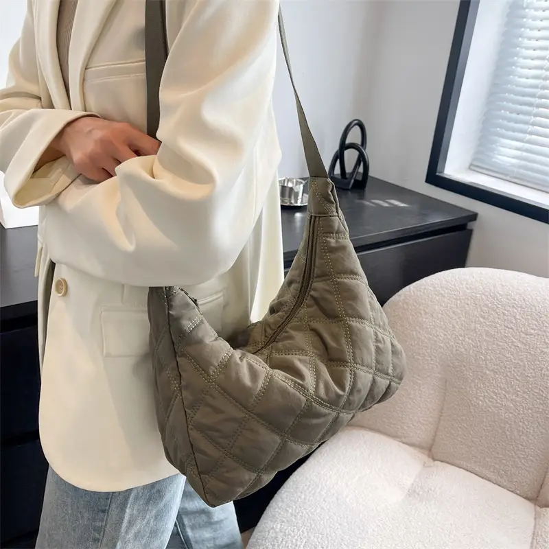 Winter Embroidered Quilted Shoulder Bag for Women